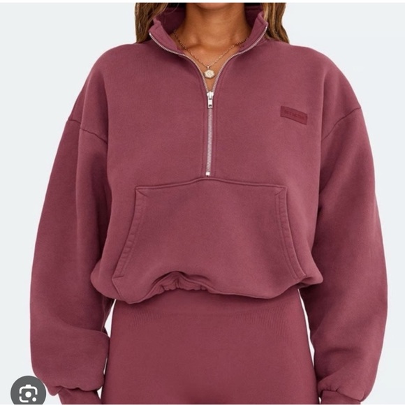 SET Active Tops - SET Active Mauve Half-Zip Cropped Sweatshirt